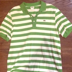 Lacoste Green and White Striped Polo